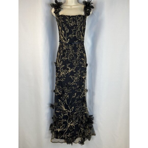 NEW Marchesa Notte Black Off-The-Shoulder Embroidered Gown $995 - Picture 2 of 14